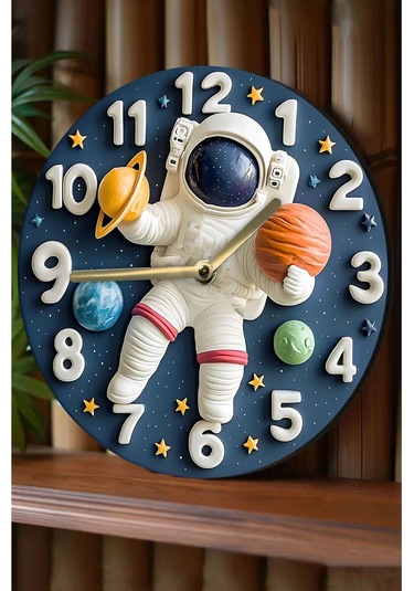 Sessiz Yuvarlak Ahşap Duvar Saati, Kuvars Hareketli 2d Uzay Desen Sdw011 Renkli