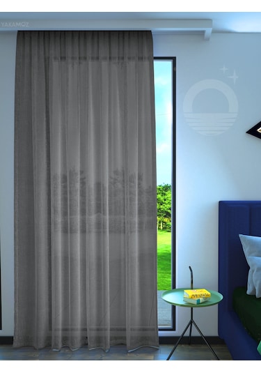 Gri Keten Görünümlü Ekstraforlu Tül Perde Linen Touch Serisi GRİ