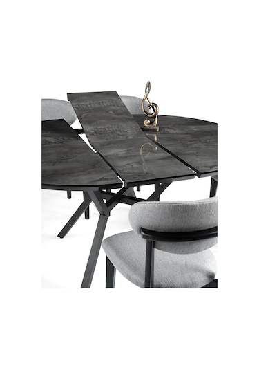 Roza Yuvarlak Highgloss Açılır Mutfak Yemek Masası 120cm Gri