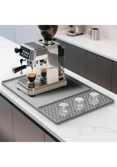 Elmpaly Beyaz Yükseltilmiş Kenarlı Silikon Kahve Makinesi Matı Kurutma Paslanmaz Yüzey Bulaşık Makinesi Uyumlu