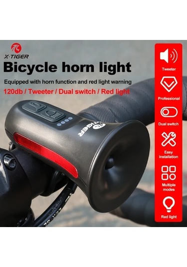 Cordial Kontrol Hattına Sahip Siyah Hoparlör Klasik Stil 5 Ses Modu Bisiklet Kornosu 120db Yüksek Ses Usb Şarj 6 Işık Modu Yan Uyarı Işığı Dağ Ve Yol Bisikleti Elektrik Kornosu Altın