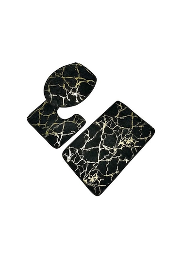 Siyah 3 Adet/takım Aşınmaya Dayanıklı Duş Halısı Mermer Tuvalet Kapak Banyo Polyester İnce İşçilik Siyah