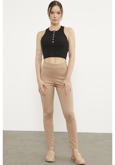 Süs Cepli Aksesuar Detaylı Tayt - Bej 001