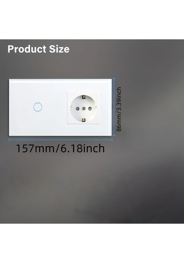 Honeybeeshop Tek Dokunuşlu Led Dokunmatik Anahtarlı Priz Alman Standart Priz Temperli Cam Malzeme 16a 250v Yatay Dikey Montaj