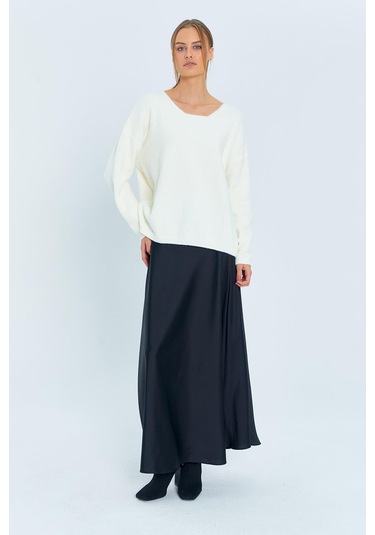 6901 Kadın Yumuşak Dokulu Basic Kazak Beyaz Beyaz