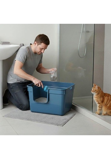 Herniks Tanos Yarı Açık Kedi Tuvaleti 54x40x32 - Mavi