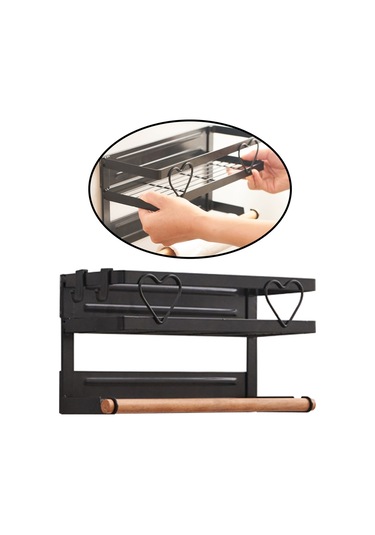 Suntek Çamaşır Odası Havlu Manyetik Baharat Raf Paslanmaz Buzdolabı Organizatör Raf Siyah