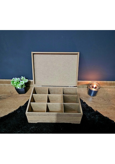 Ahşap 9 Bölmeli Büyük Boy Takı Saat Aksesuar Kutusu Fitilli Model