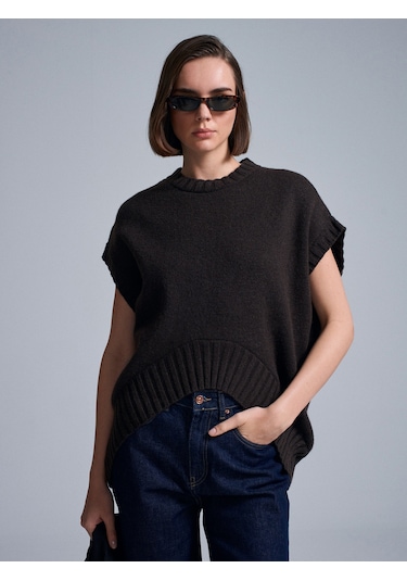 Dilvin 10839 Yün Karışımlı Oversize Süveter - Kahverengi
