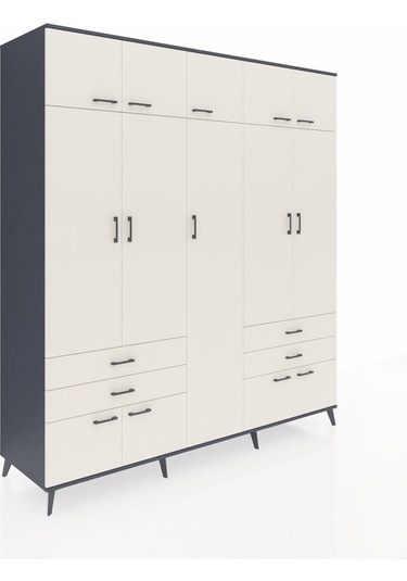 Kronos Dolap 12 Raflı 4 Çekmeceli 2 Askılı 220x59x243 Antrasit-aytaşı/aytaşı Aytası/aytası