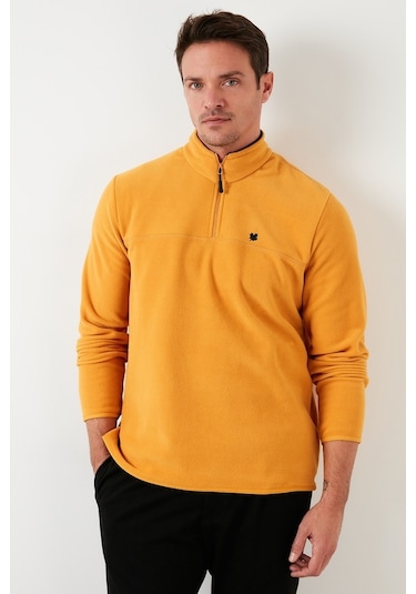 Buratti Slim Fit Anti-Pilling Tüylenme Yapmayan Bato Yaka Kışlık Şardonlu Erkek Polar 5906001 Hardal