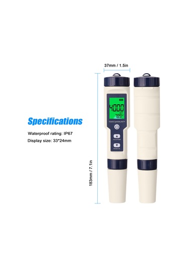 Springsun 5'i 1 Arada Dijital Su Analiz Cihazı: Ph/ec/tds/tuzluluk/sıcaklık Ölçüm
