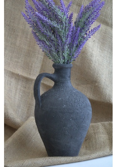 Siyah Çömlek Vazo 25 Cm Toprak Vazo Dekoratif Vazo