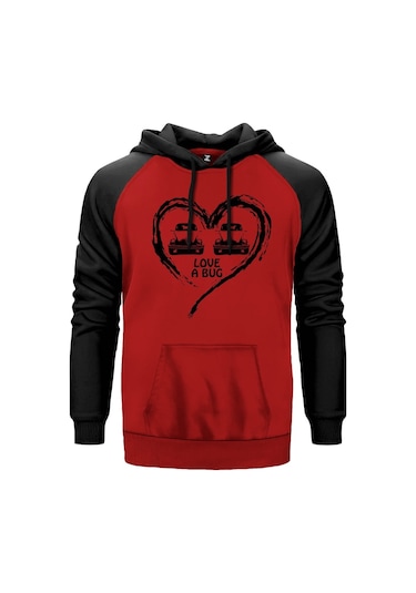 Love A Bug Kırmızı Reglan Kol Unisex Sweatshirt Hoodie Kırmızı