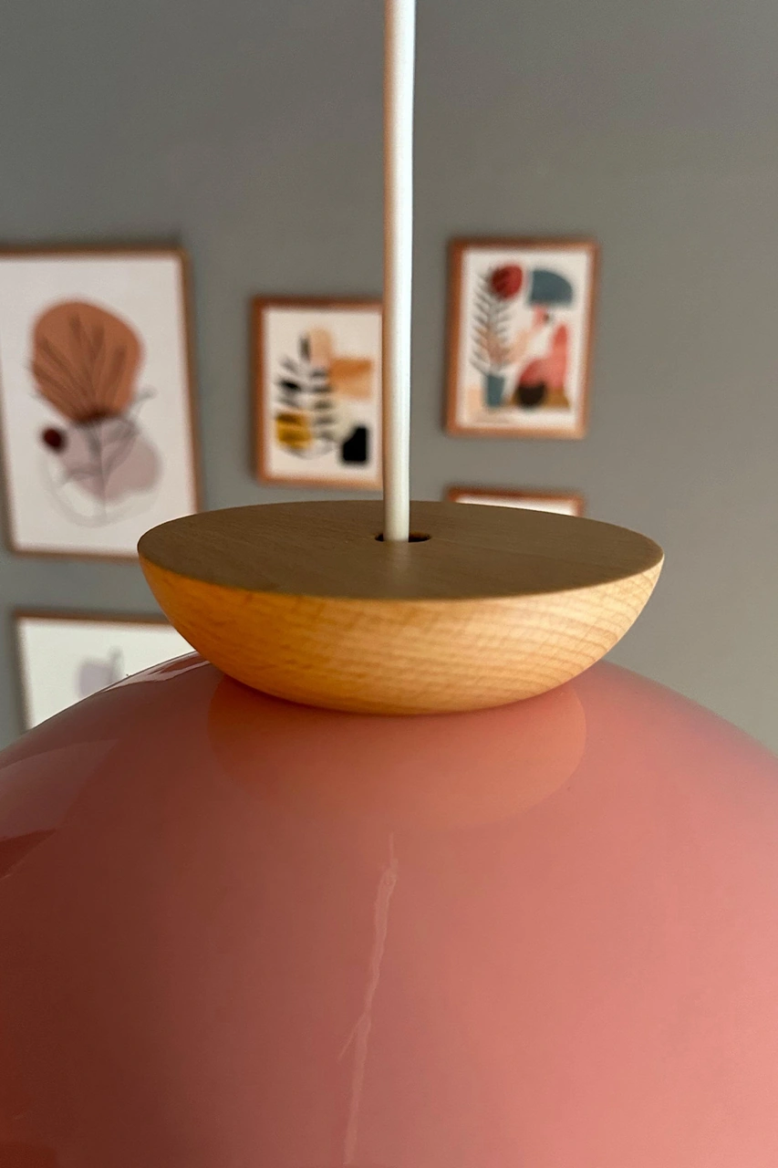 Yimpi Pembe Avize Ahşap Tekli Sarkıt Salon Kuaför Cafe Dekoratif Aydınlatma Pastane Pembe