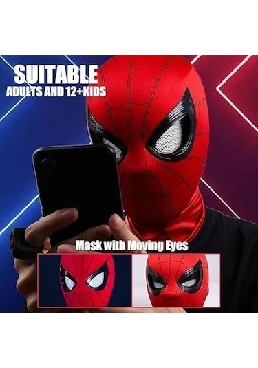 Hareketli Gözlü Örümcek Maskesi, Göz Büyüklüğünde Çene Kontrolü Olan Tam Yüz Maskesi, Çocuklar/yetişkinler İçin Kahraman Cosplay Maskesi