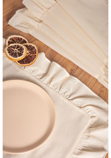 Keten 6'lı Fırfırlı Dikdörtgen Amerikan Servisi 35 X 40 Cm - Ztasd6 Ekru