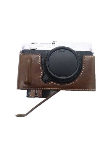 Pazly Fujifilm X-e4 İçin Pu Deri Alt Kasa, Pil Açma Tasarımlı Koruyucu Kapak - Kahve