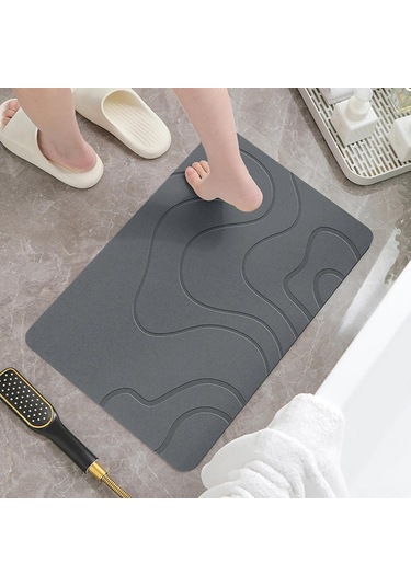 Dofolink Gri Diyatom Topraklı Banyo Minderi - Suyu Çeker, Kaymaz, Hızlı Kuruyan, Islaklıktan Koruyan, Banyo Ve Lavabo Kullanıma Uygun, 40x60 Cm Gri