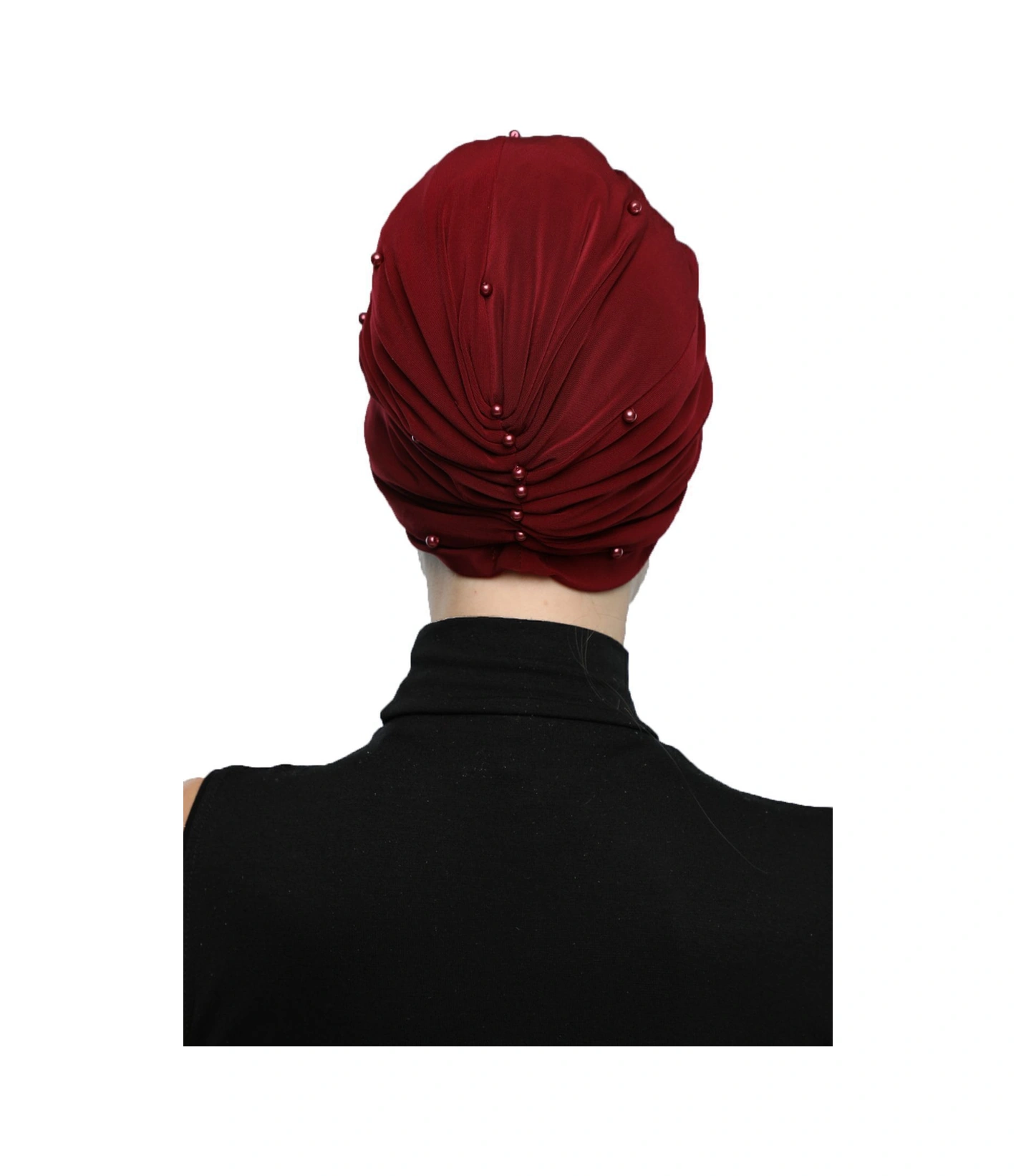 Kopma Astarlı İşlemeli Bordo Gül Dantel Motifli Hazır Türban Tesettür Abiye Bone Bordo Gül