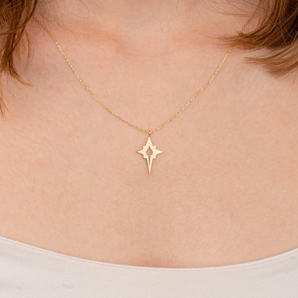 Gümüş Kolye - Kutup Yıldızı 925 Ayar Gümüş Kolye Sarı