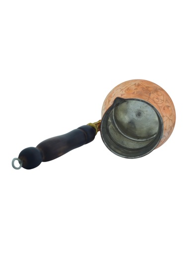 Ludıa İşlemeli Ahşap Saplı El Yapımı Eskitme Bakır Cezve M3