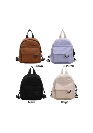 Kadın Kadife Düz Renk Sırt Çantası Kız Kış Küçük Fermuarlı Okul Çantası Brown