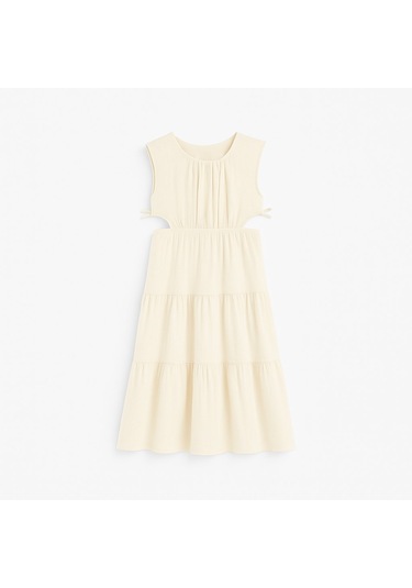 Yanı Dekolteli Kız Çocuk Elbise KREM
