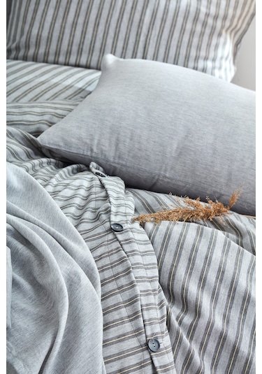 BonjardinHome Soft Keten Nevresim Takımı Çift Kişilik Gri
