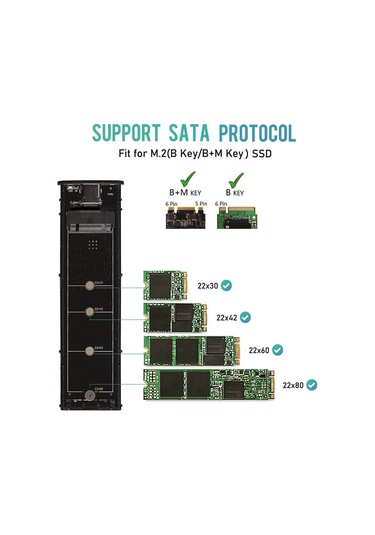 Yifomall M.2 Sata Ssd Kutusu Usb3.1 Type-c, 6gb/s Aktarım, B/b+m Anahtarı, Alüminyum, 22x30/42/60/80mm Ssd Desteği, Plug & Play - Mavi