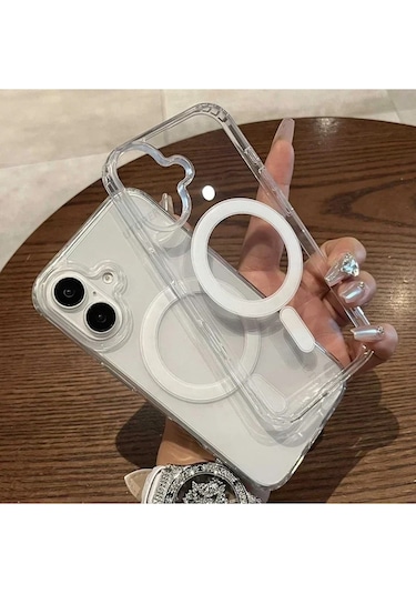 Apple Uyumlu iPhone 16 Magsafe Kablosuz Şarj Destekli Şeffaf Kılıf