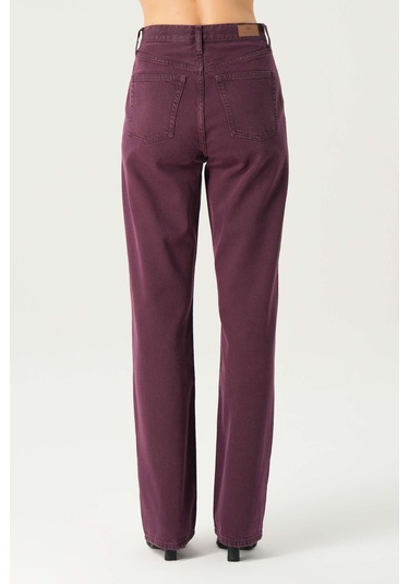 Diana Mürdüm Yüksel Bel Patı Fermuarlı Dad Straight Fit Pantolon C 4517-113 Mürdüm