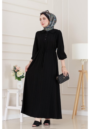 Yakası Güpür Nova Elbise-siyah-5026 Siyah