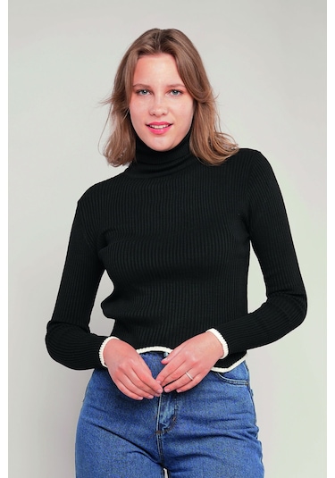 Gabria Balıkçı Yaka Kazak Siyah