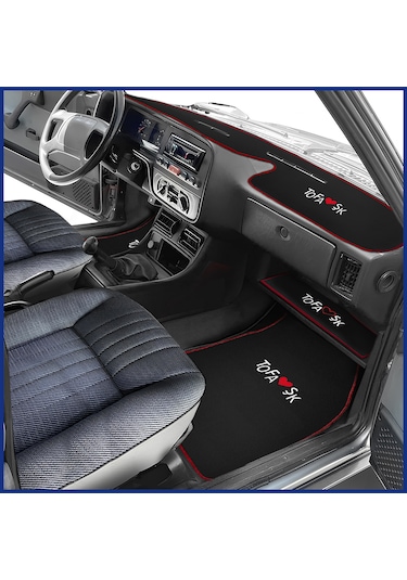 Tofaş Şahin Doğan Kartal Nakışlı Oto Halı Paspas Seti & Yüksek Torpido Kaplama Halısı & Sehpa Örtüsü Siyah