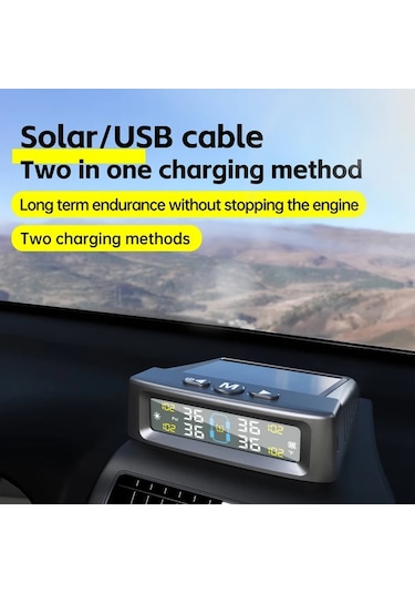 Xuweiwei Arabalar İcin Siyah Ynf Tpms 4 Harici Sensor Gunes Enerjili Lastik Basinc Sicaklik Izleme Sistemi Titresim Algilama Anahtari