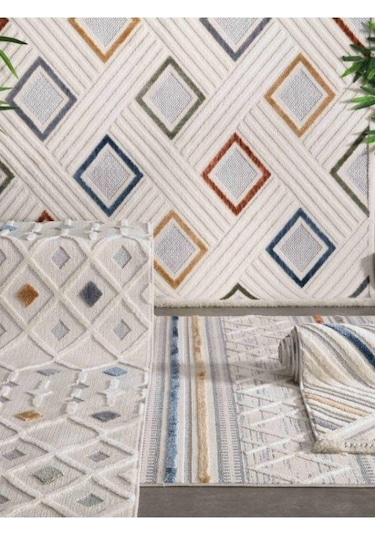 Vivaldi İndia 3018 Renkli İskandinav Serisi Salon Oturma Yatak Odası Halısı Çok Renkli