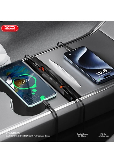 Nb285 62w Tesla Model 3 / Y Uyumlu Konsol Lightning Ve Type-c Kablolu Usb-c Ve Usb-a Çıkışlı Siyah