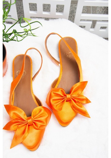 Fox Shoes Turuncu Saten Kumaş Kadın Babet H726809004 Turuncu