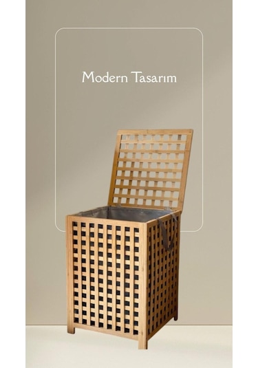 Bambu Kapaklı Kirli Çamaşır Sepeti Banyo Düzenleyici Modern Şık Tasarım Organizer Bambu