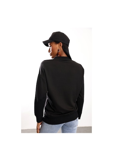 5in1Canpolat Siyah Bisiklet Yaka Basic Sweatshirt 9002 Siyah