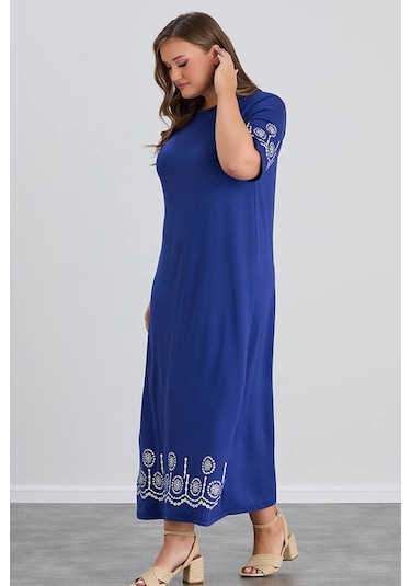 Wearon Kadın Aysar Kısa Kol Baskılı İki İp Boydan Mavi Elbise Mavi