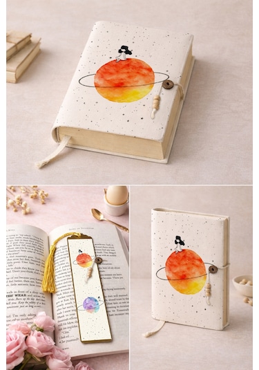 Kitap Kılıfı Ve Metal Kitap Ayracı Seti Satürndeki Kız