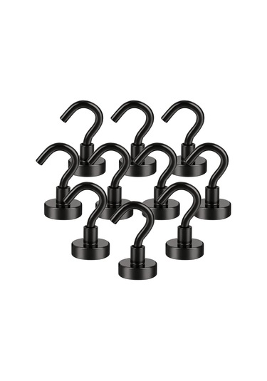 Manyetik Kancalar, 10 Adet Neodimyum Mıknatıs Kancası, 16 Mm Güçlü Manyetik Kanca, Kancalı Süper Güçlü Mıknatıslar Siyah