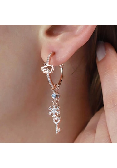 Melek Figürlü Rose Gold Kaplama Gümüş Charm Küpe Gümüş