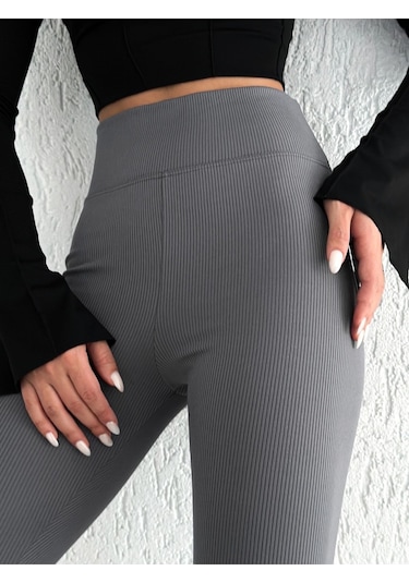 Kadın Içi Polarlı Fitilli Yüksek Bel Toparlayıcı Tayt Gri