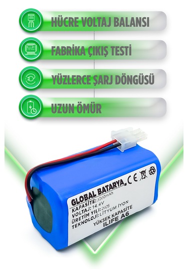 Ilıfe A6 Robot Süpürge Bataryası 3200mah Li-ion Pil