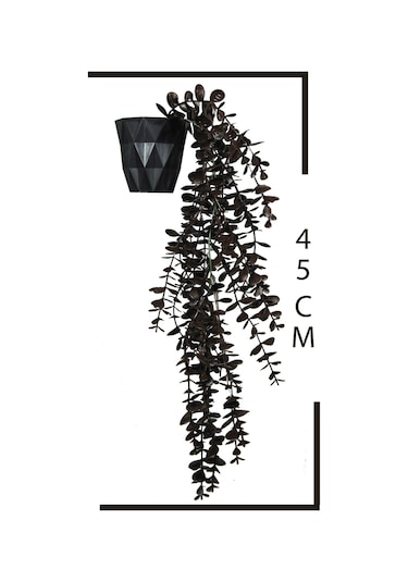 Yapay Çiçek Kahverengi Okaliptus 45 Cm New Collection Siyah Elmas Saksıda Yapay Sarkan Bitki Kahverengi