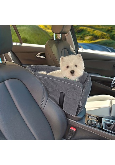 Geeksen Köpek Ve Kediler İçin Taşınabilir Konsol Araç Koltuğu, Çıkarılabilir Kol Dayanağı, Yumuşak Yastık Ve Emniyet Kemeri