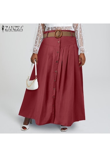 Zanzea Kadın Yaz Rahat Düz Renk Şalvar Uzun Etekler Siyah